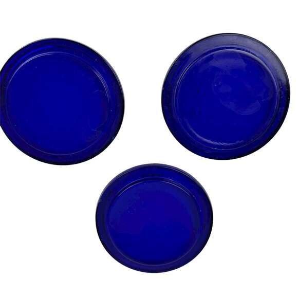 Cobalt Blue Glass Vintage Round Coaster Stackable Set 3 Coastal Retro Minimalist - Picture 3 of 4